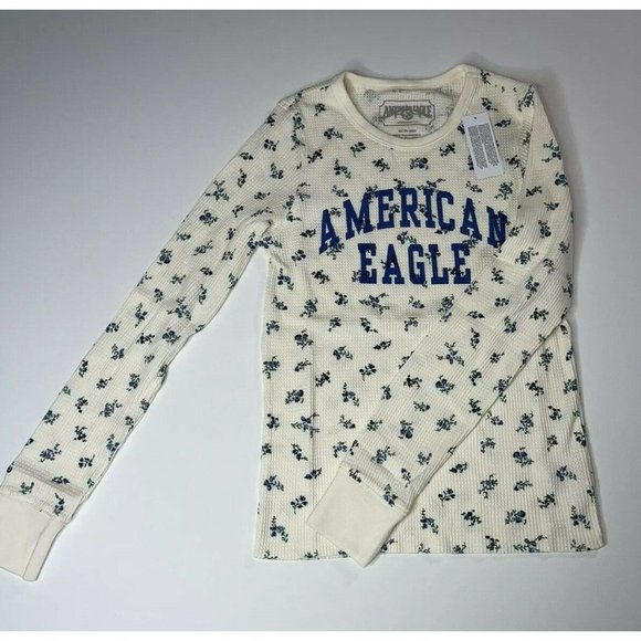 New American Eagle Size XS Logo Pretty Floral Waffle Knit Long Sleeve Thermal XS - Picture 4 of 8